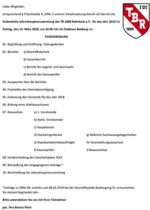 Tagesordnung JHV 2019